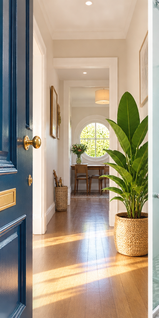 Front door opening onto a bright, spotless hallway in an Eastern Suburbs Sydney home
